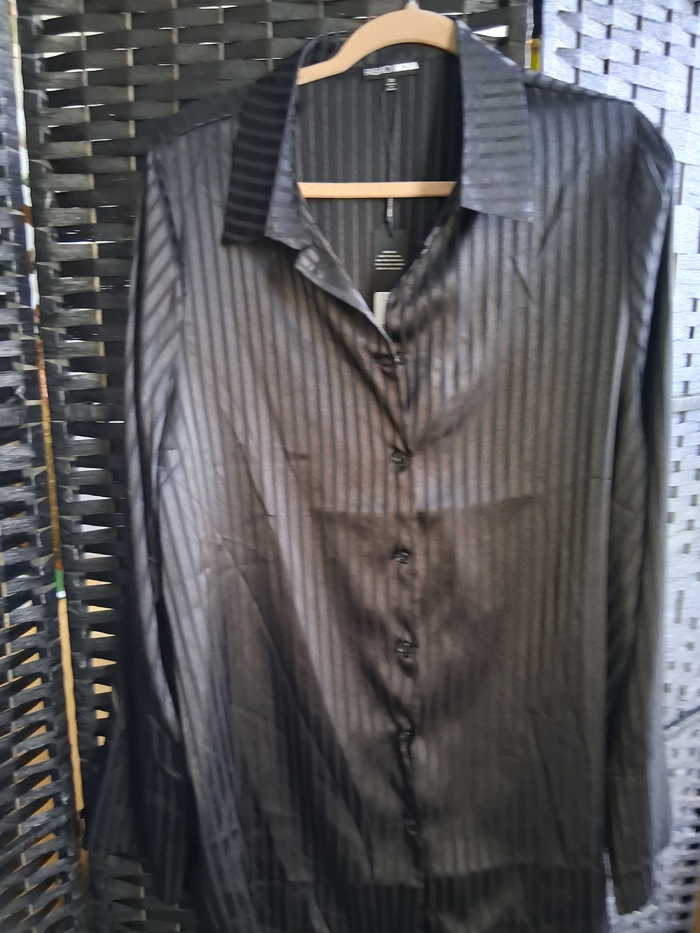 Fashion Nova Womens Black Pinstripe Dress Shirt